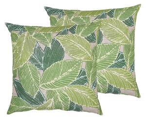 Zestaw 2 poduszek ogrodowych zielonych w liście 45 x 45 cm kwadratowe Varkos Beliani