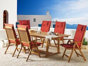 Zestaw 6 ogrodowych poduszek siedziskowych czerwonych na krzesło Toscana/Java Beliani