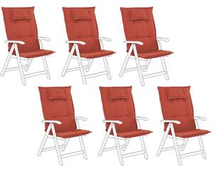 Zestaw 6 ogrodowych poduszek siedziskowych czerwonych na krzesło Toscana/Java Beliani