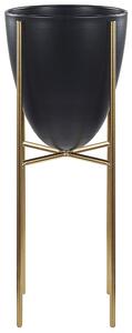 Elegancka doniczka na stojaku kwietnik 16 x 16 x 41 cm metalowa czarna Lefki Beliani