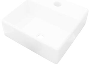 Ceramiczna umywalka z otworem na kran, prostokątna, biała