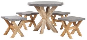 Zestaw ogrodowy 4-os szary beton baza drewno akacjowe okrągły stół 4 stołki Oliba Beliani