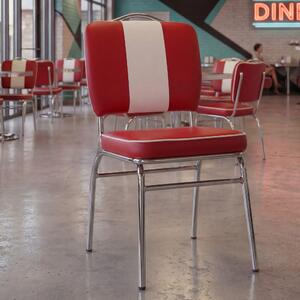 FineBuy Krzeso do jadalni American Diner, czerwone, styl retro z lat 50., z oparciem, wysoko siedziska 47 cm
