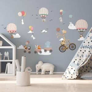 Naklejka ścienna dla dzieci Ambiance Animals and Hot Air Balloons in the Clouds, 90 x 60 cm