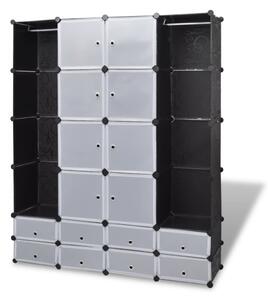 Szafa modułowa, 18 przegród, czarno-biała, 37 x 146 x 180,5 cm