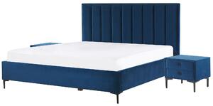 Zestaw do sypialni welur niebieski łóżko z pojemnikiem 180 x 200 cm 2 szafki nocne Sezanne Beliani