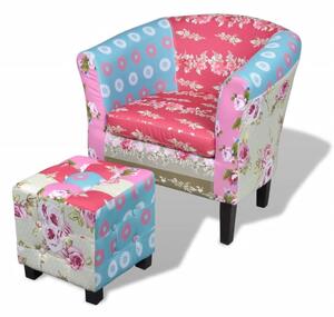 Fotel z podnóżkiem, patchworkowy, tkanina
