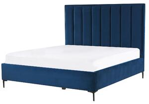 Zestaw do sypialni welur niebieski łóżko z pojemnikiem 160 x 200 cm 2 szafki nocne Sezanne Beliani