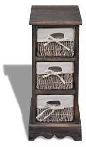 Drewniana szafka z 3 koszykami, brązowa