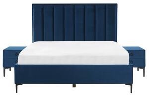 Zestaw do sypialni welur niebieski łóżko z pojemnikiem 160 x 200 cm 2 szafki nocne Sezanne Beliani