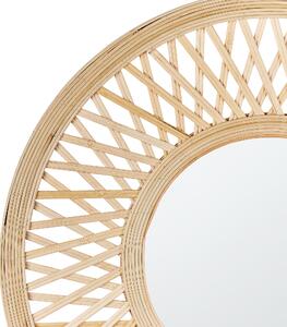 Dekoracyjne lustro ścienne okrągłe 60 cm jasne drewno geometryczny wzór Bacata Beliani