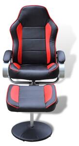 Fotel z podnóżkiem, czarno/czerwony, sztuczna skóra
