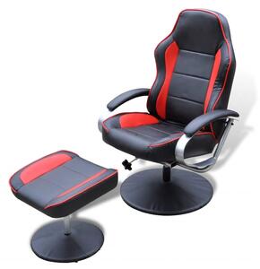 Fotel z podnóżkiem, czarno/czerwony, sztuczna skóra