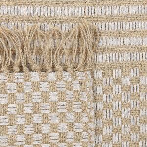 Ręcznie tkany dywan jutowy bawełniany beżowy 80 x 150 cm boho frędzle Adabag Beliani