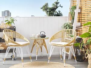 Zestaw balkonowy technorattan stolik kawowy 2 krzesła poduszki naturalny Pellaro Beliani