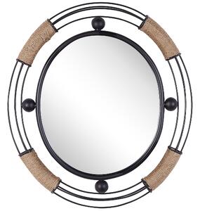 Dekoracyjne lustro ścienne okrągłe 60 cm jasne drewno geometryczna rama Firminy Beliani