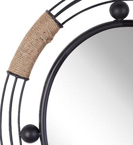 Dekoracyjne lustro ścienne okrągłe 60 cm jasne drewno geometryczna rama Firminy Beliani