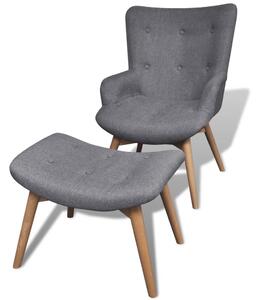 Tapicerowany fotel z podnóżkiem, szary, materiałowy