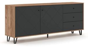 Komoda Dwudrzwiowa z Szufladami BACARDI 183 cm Dąb Craft Tobacco/Grafit Nowoczesna