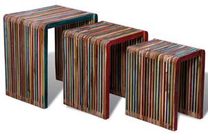 Zestaw 3 stolików wsuwanych pod siebie, kolorowe drewno tekowe