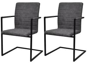 Krzesła stołowe, wspornikowe, 2 szt., szare, sztuczna skóra