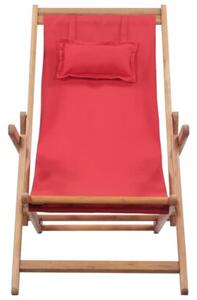 Składany leżak plażowy, tkanina i drewniana rama, czerwony