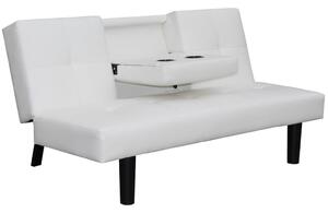 Kanapa/Sofa rozkładana ze składanym stolikiem, ekoskóra biała