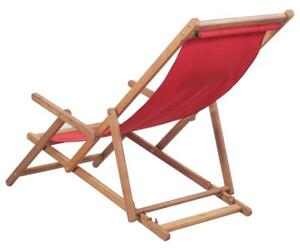 Składany leżak plażowy, tkanina i drewniana rama, czerwony