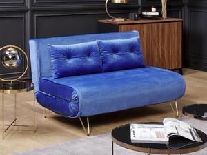 Sofa 2-osobowa rozkładana kanapa welurowa z poduszkami ciemnoniebieska Vestfold Beliani