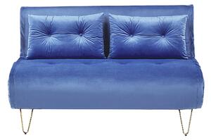 Sofa 2-osobowa rozkładana kanapa welurowa z poduszkami ciemnoniebieska Vestfold Beliani