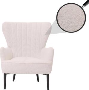 Fotel wypoczynkowy HWC-K37, fotel koktajlowy/fotel uszny, obity tkaniną bouclé (600 g/m²), kolor biały, styl retro/vintage