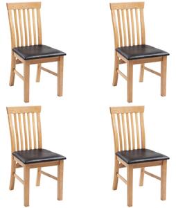 Krzesła stołowe, 4 szt., lite drewno dębowe i sztuczna skóra