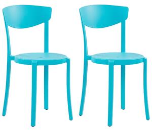 Minimalistyczny zestaw 2 krzeseł do ogrodu jadalniane plastik niebieski Vieste Beliani