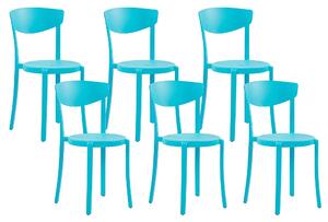 Minimalistyczny zestaw 6 krzeseł do ogrodu jadalniane plastik niebieski Vieste Beliani