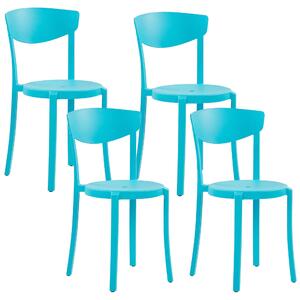 Minimalistyczny zestaw 4 krzeseł do ogrodu jadalniane plastik niebieski Vieste Beliani