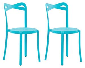 Minimalistyczny zestaw 2 krzeseł do ogrodu jadalniane plastik niebieskie Camogli Beliani