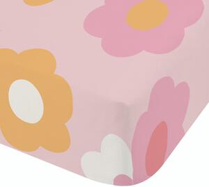 Różowe prześcieradło dziecięce jednoosobowe z gumką 90x190 cm Retro Daisy – Catherine Lansfield