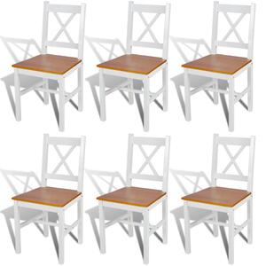 Krzesła stołowe, 6 szt., białe, drewno sosnowe