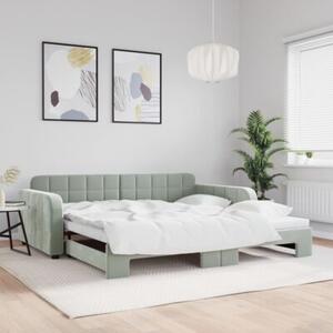 Sofa rozsuwana, jasnoszara, 100x200 cm, aksamit