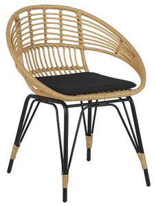 Zestaw balkonowy technorattan stolik kawowy krzesła naturalny z czarnym Pellaro Beliani