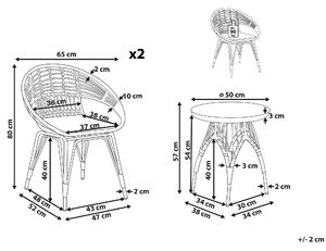Zestaw balkonowy technorattan stolik kawowy krzesła naturalny z czarnym Pellaro Beliani