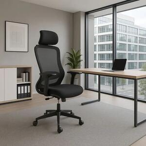 Czarny ergonomiczny obrotowy fotel z funkcją multiblock i z zagłówkiem D0-W42