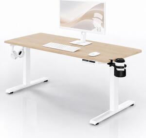 Biurko elektryczne z regulacją wysokości ergonomiczne białe/dąb sonoma,1600x800 mm: ARIA