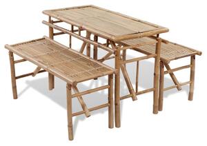 Stół biesiadny z 2 ławkami, 100 cm, bambus