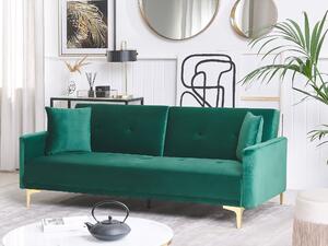 Sofa 3-osobowa welurowa zielona z poduszkami do salonu nowoczesna Lucian Beliani
