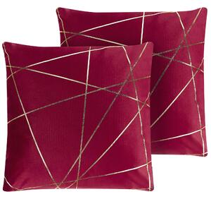 Zestaw 2 welurowych poduszek dekoracyjnych złoty wzór 45 x 45 cm czerwony Pinus Beliani