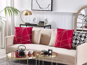 Zestaw 2 welurowych poduszek dekoracyjnych złoty wzór 45 x 45 cm czerwony Pinus Beliani