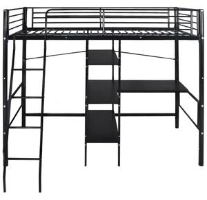 Łóżko wysokie z biurkiem, czarne, metalowe, 90x200 cm