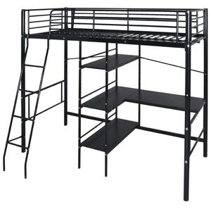 Łóżko wysokie z biurkiem, czarne, metalowe, 90x200 cm