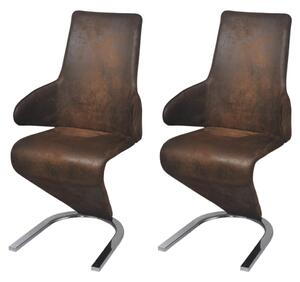 Krzesła stołowe, 2 szt., brązowe, tkanina